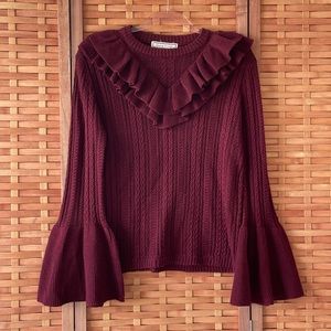Flying Tomato Burgundy Ruffled Sweater
